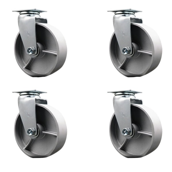 Service Caster 6'' Semi Steel Cast Iron Wheel Swivel Caster Set with Bronze Bearings, 4PK SCC-20S620-SSBZ-4 - main